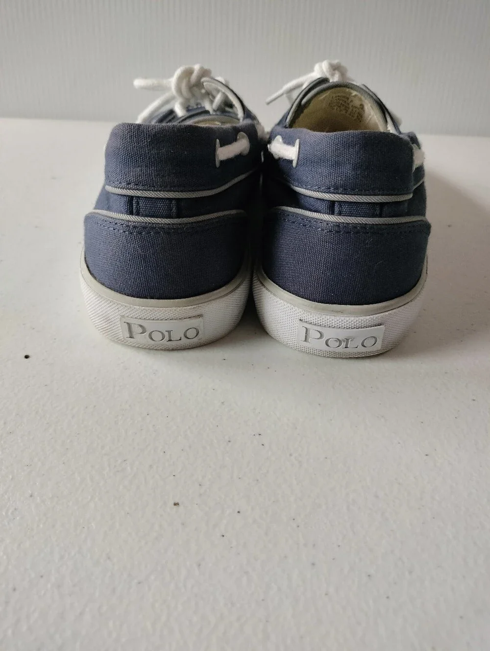 Polo Ralph Lauren Lander Navy White Canvas Boat Shoes 9 Vacation Cruise Preppy